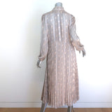 Ba&sh Paris Accordion-Pleated Metallic Printed Midi Shirt Dress Ecru Size Medium