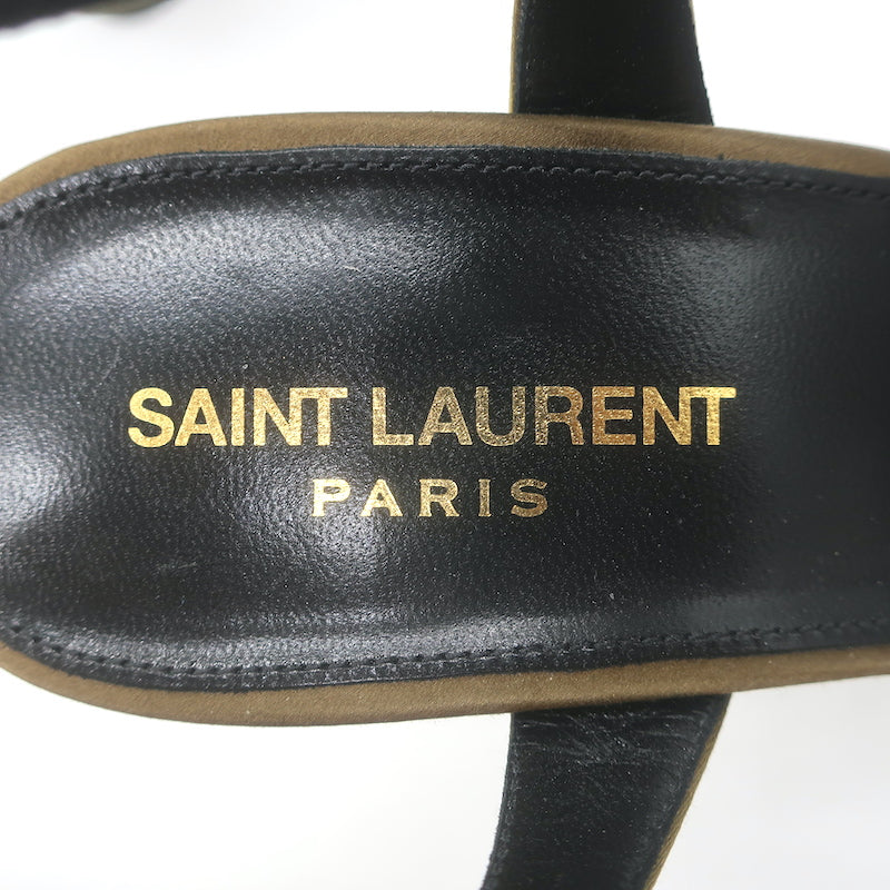 Saint Laurent Bianca 125 Crisscross Platform Sandals Olive Brown Satin Size 40