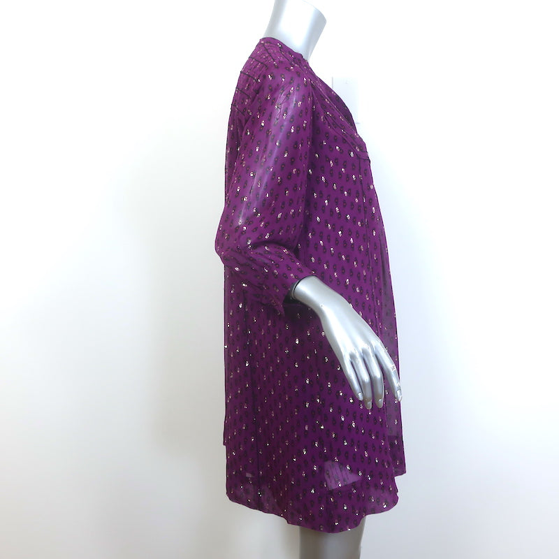 Ba&amp;sh Cycy Metallic-Flecked Mini Dress Purple Printed Chiffon Size Small NEW