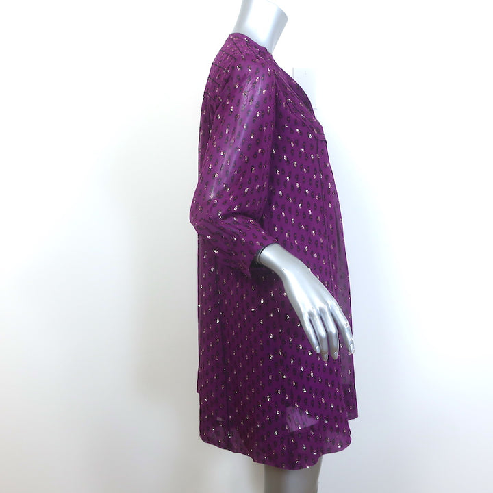 Ba&amp;sh Cycy Metallic-Flecked Mini Dress Purple Printed Chiffon Size Small NEW