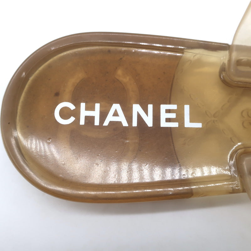Chanel Jelly CC Camellia Thong Sandals Nude Size 39 Flat Flip Flops