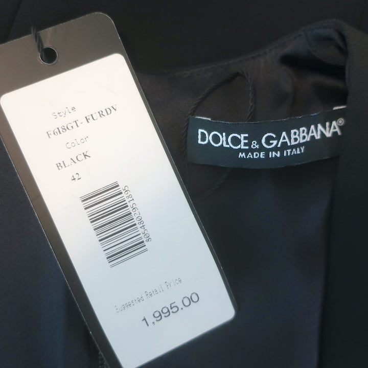 Dolce &amp; Gabbana Longuette Square Neck Midi Dress Black Cady Size 42 NEW