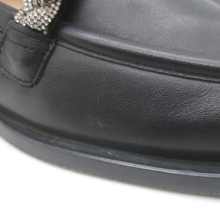 Stuart Weitzman Palmer High Shine Crystal-Trim Loafers Black Leather Size 10.5