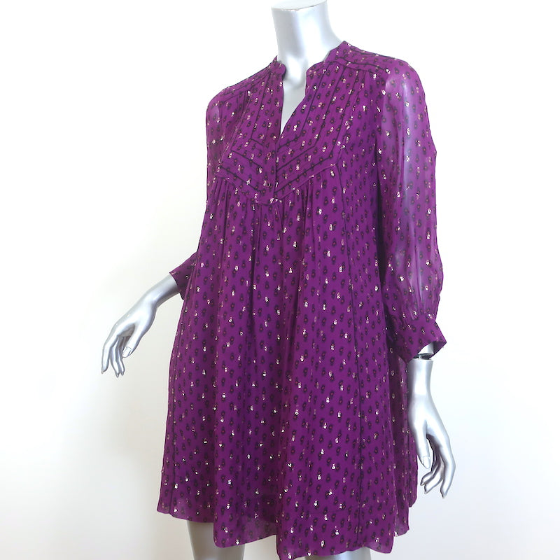 Ba&amp;sh Cycy Metallic-Flecked Mini Dress Purple Printed Chiffon Size Small NEW