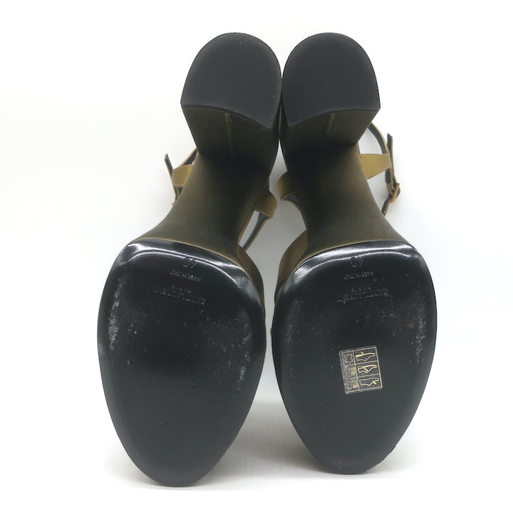 Saint Laurent Bianca 125 Crisscross Platform Sandals Olive Brown Satin Size 40