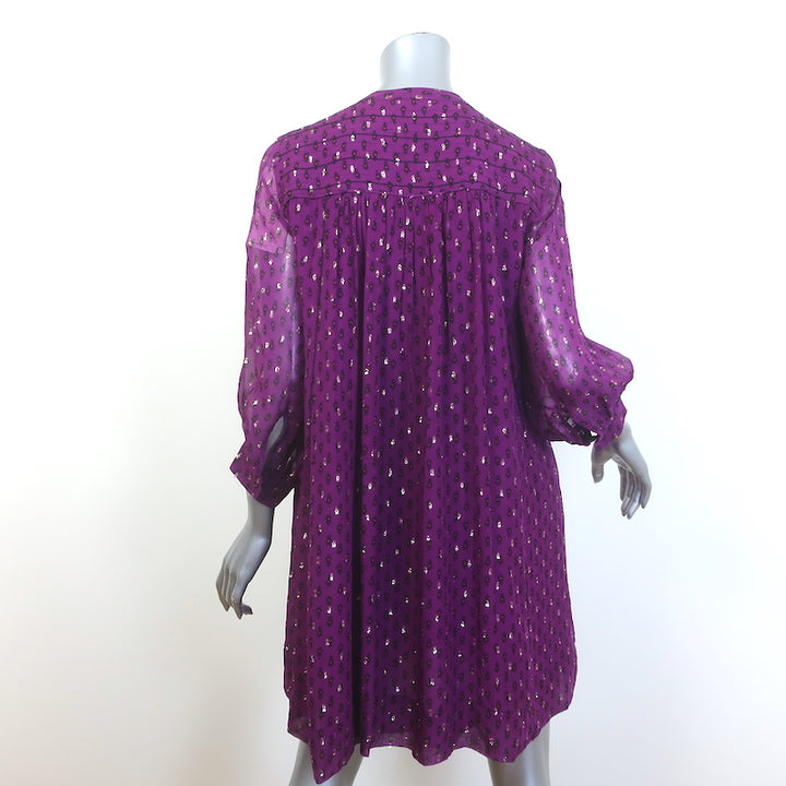 Ba&amp;sh Cycy Metallic-Flecked Mini Dress Purple Printed Chiffon Size Small NEW