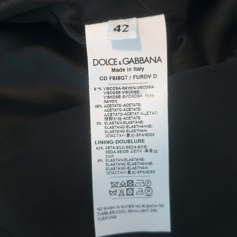 Dolce &amp; Gabbana Longuette Square Neck Midi Dress Black Cady Size 42 NEW