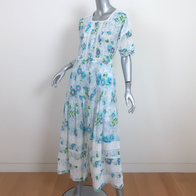 LoveShackFancy Edie Maxi Dress White/Blue Floral Print Cotton Size Extra Small