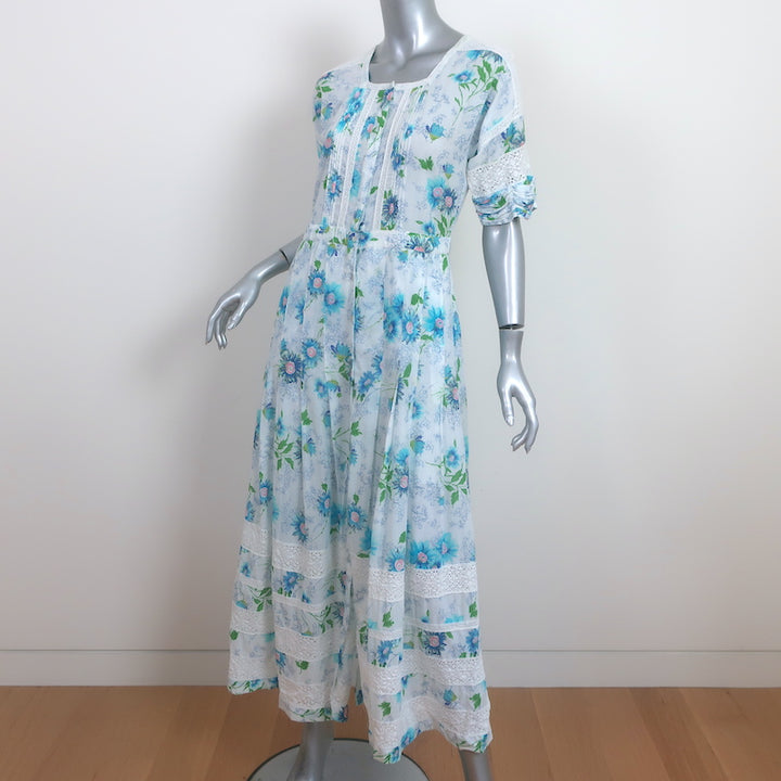 LoveShackFancy Edie Maxi Dress White/Blue Floral Print Cotton Size Extra Small