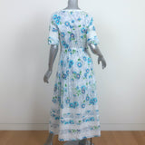 LoveShackFancy Edie Maxi Dress White/Blue Floral Print Cotton Size Extra Small