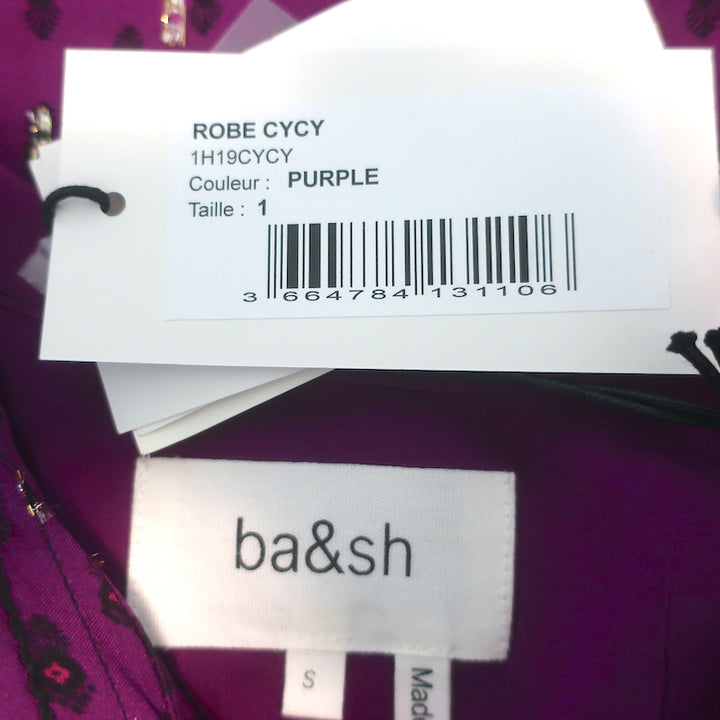 Ba&amp;sh Cycy Metallic-Flecked Mini Dress Purple Printed Chiffon Size Small NEW