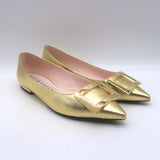Roger Vivier Gommettine Pointed Toe Ballet Flats Gold Metallic Leather Size 37.5