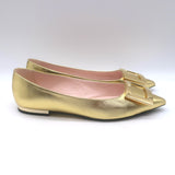 Roger Vivier Gommettine Pointed Toe Ballet Flats Gold Metallic Leather Size 37.5