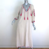 Ulla Johnson Sofia Embroidered Belted Midi Dress Flax Cotton-Linen Size 2