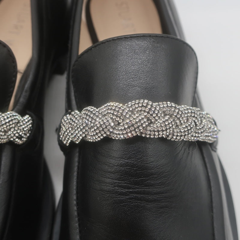 Stuart Weitzman Palmer High Shine Crystal-Trim Loafers Black Leather Size 10.5
