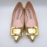 Roger Vivier Gommettine Pointed Toe Ballet Flats Gold Metallic Leather Size 37.5