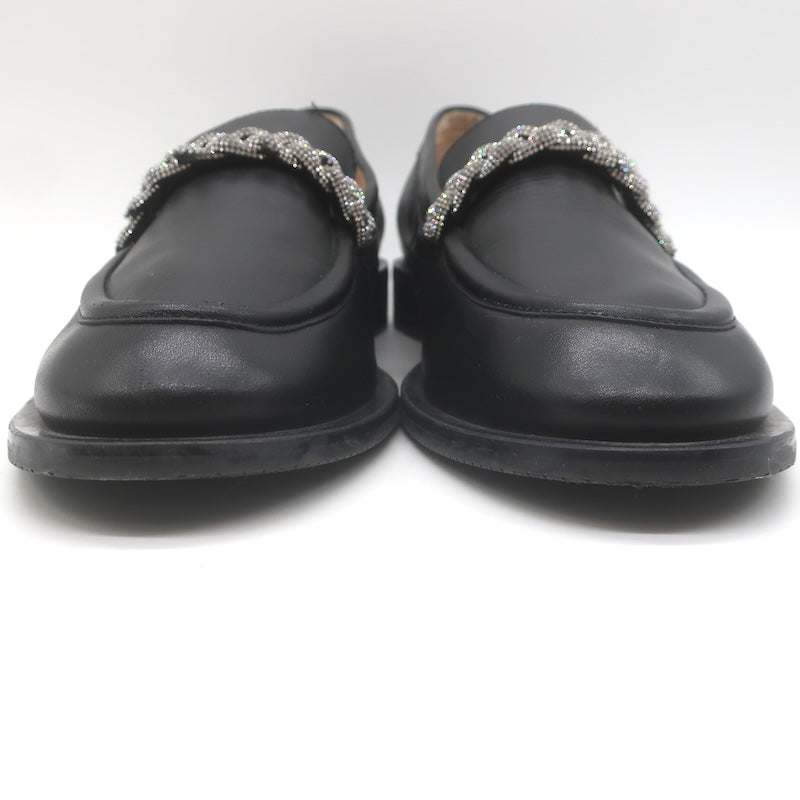 Stuart Weitzman Palmer High Shine Crystal-Trim Loafers Black Leather Size 10.5