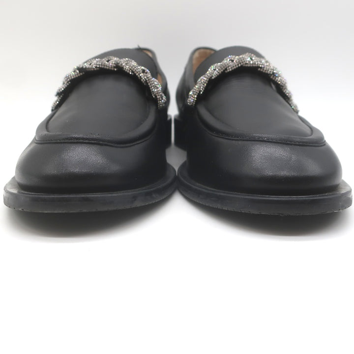 Stuart Weitzman Palmer High Shine Crystal-Trim Loafers Black Leather Size 10.5