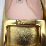 Roger Vivier Gommettine Pointed Toe Ballet Flats Gold Metallic Leather Size 37.5