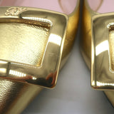 Roger Vivier Gommettine Pointed Toe Ballet Flats Gold Metallic Leather Size 37.5