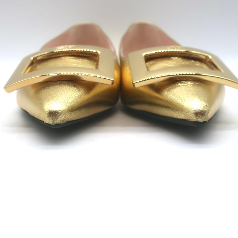 Roger Vivier Gommettine Pointed Toe Ballet Flats Gold Metallic Leather Size 37.5