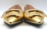 Roger Vivier Gommettine Pointed Toe Ballet Flats Gold Metallic Leather Size 37.5