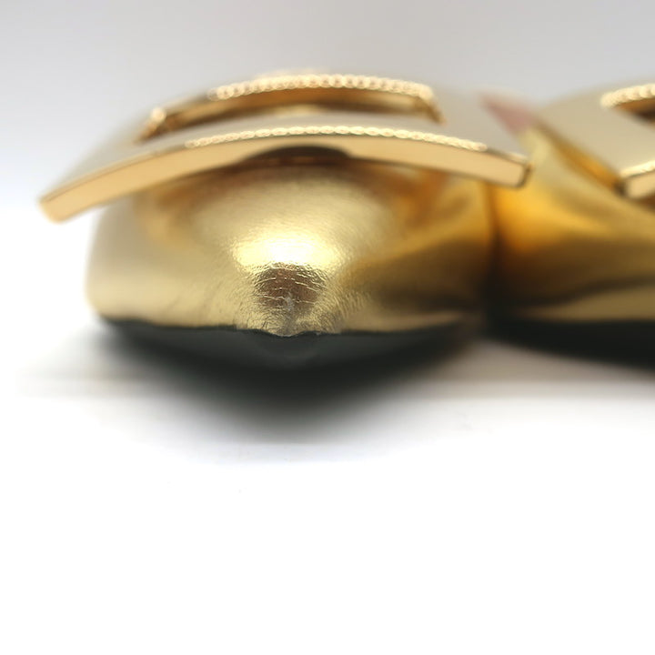 Roger Vivier Gommettine Pointed Toe Ballet Flats Gold Metallic Leather Size 37.5