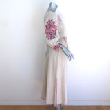 Ulla Johnson Sofia Embroidered Belted Midi Dress Flax Cotton-Linen Size 2
