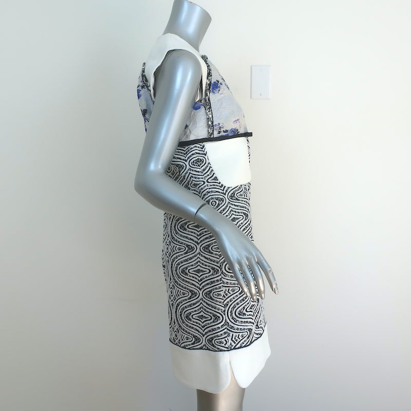 Giambattista Valli Mixed Print Jacquard Sleeveless Mini Dress White Size 42