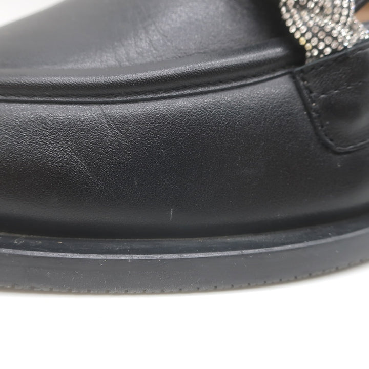 Stuart Weitzman Palmer High Shine Crystal-Trim Loafers Black Leather Size 10.5