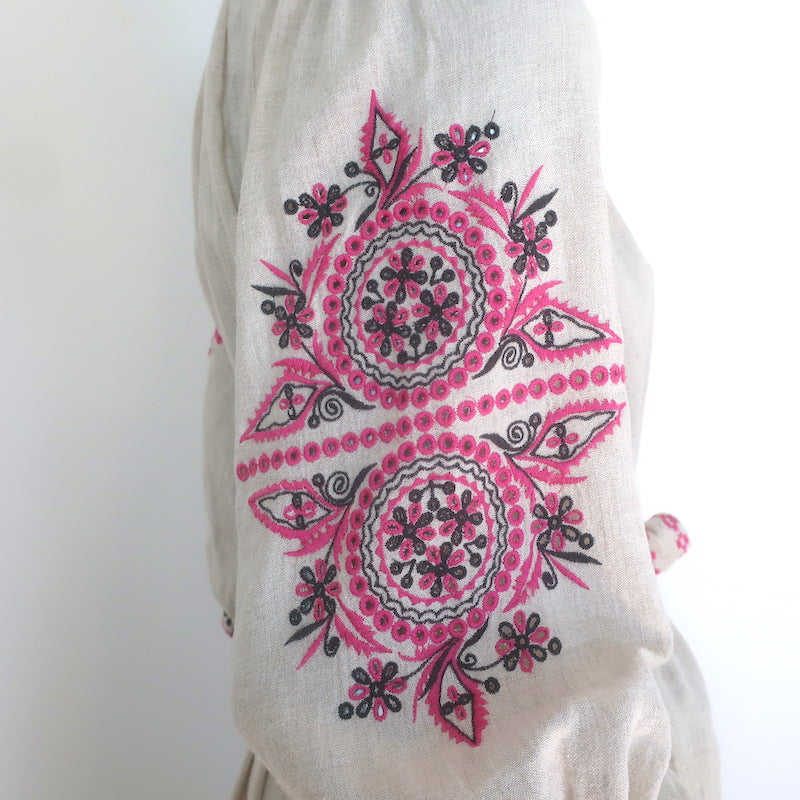 Ulla Johnson Sofia Embroidered Belted Midi Dress Flax Cotton-Linen Size 2