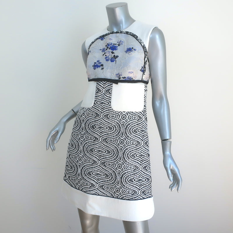 Giambattista Valli Mixed Print Jacquard Sleeveless Mini Dress White Size 42