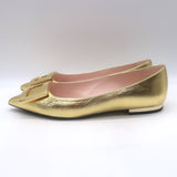 Roger Vivier Gommettine Pointed Toe Ballet Flats Gold Metallic Leather Size 37.5