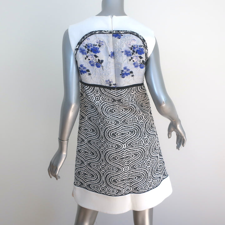 Giambattista Valli Mixed Print Jacquard Sleeveless Mini Dress White Size 42