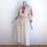 Ulla Johnson Sofia Embroidered Belted Midi Dress Flax Cotton-Linen Size 2