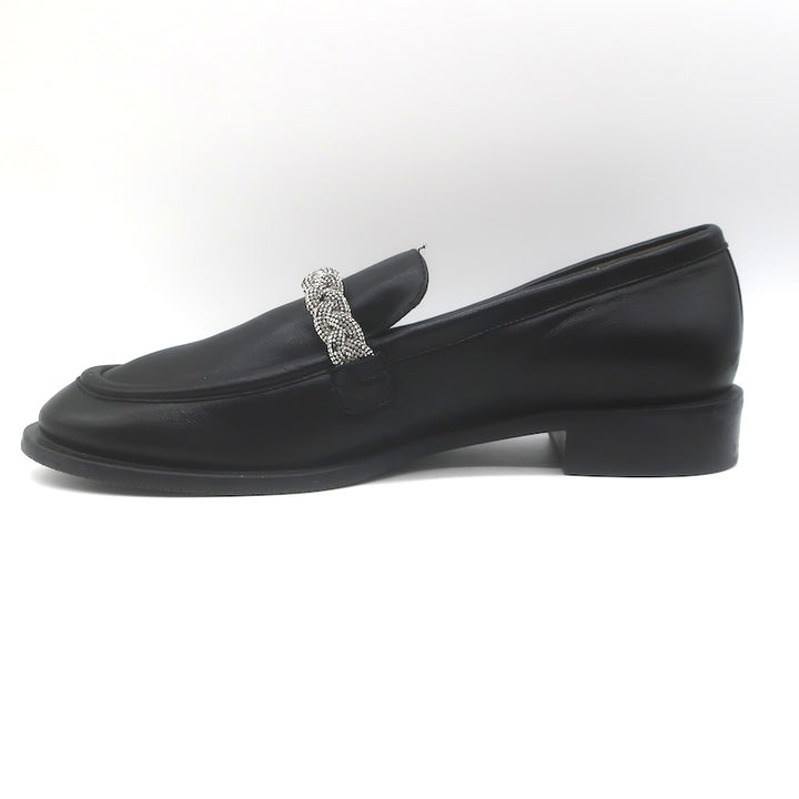Stuart Weitzman Palmer High Shine Crystal-Trim Loafers Black Leather Size 10.5