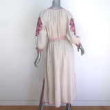 Ulla Johnson Sofia Embroidered Belted Midi Dress Flax Cotton-Linen Size 2