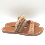 Soludos x Anthropologie Panarea Fringe Slide Sandals Tan Braided Leather Size 10