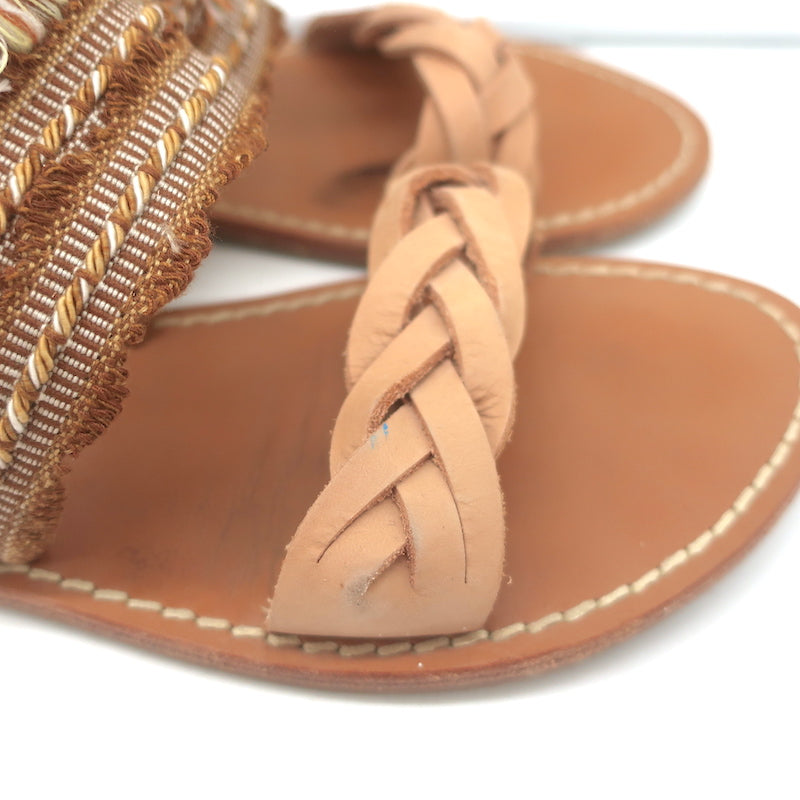 Soludos x Anthropologie Panarea Fringe Slide Sandals Tan Braided Leather Size 10