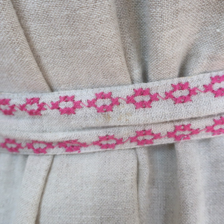 Ulla Johnson Sofia Embroidered Belted Midi Dress Flax Cotton-Linen Size 2