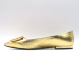 Roger Vivier Gommettine Pointed Toe Ballet Flats Gold Metallic Leather Size 37.5