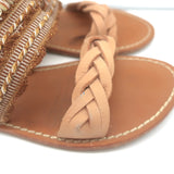 Soludos x Anthropologie Panarea Fringe Slide Sandals Tan Braided Leather Size 10
