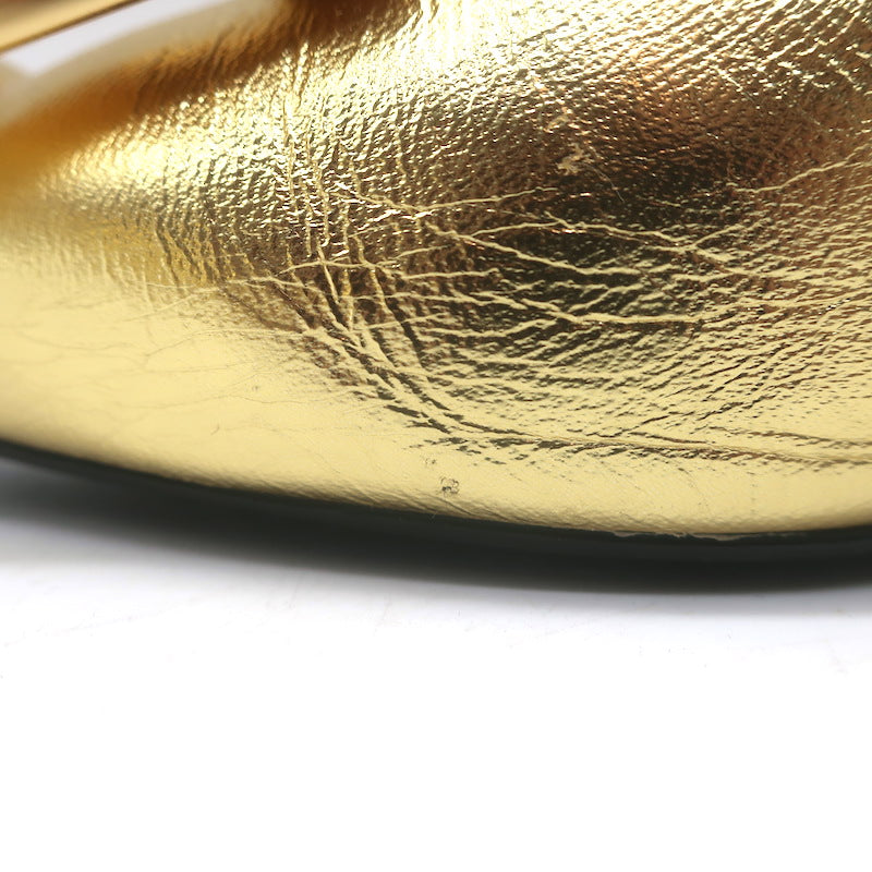 Roger Vivier Gommettine Pointed Toe Ballet Flats Gold Metallic Leather Size 37.5