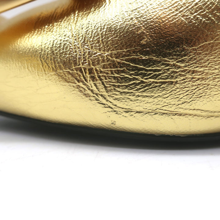 Roger Vivier Gommettine Pointed Toe Ballet Flats Gold Metallic Leather Size 37.5