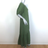 XIRENA Lennox Tiered Midi Dress Green Cotton Gauze Size Medium