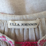 Ulla Johnson Sofia Embroidered Belted Midi Dress Flax Cotton-Linen Size 2