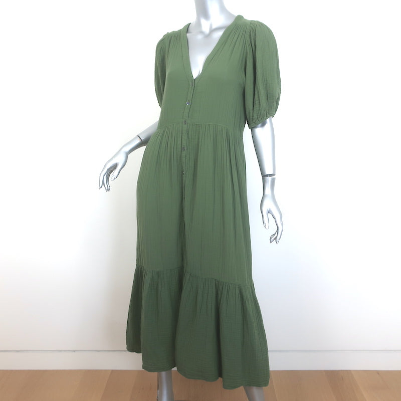XIRENA Lennox Tiered Midi Dress Green Cotton Gauze Size Medium