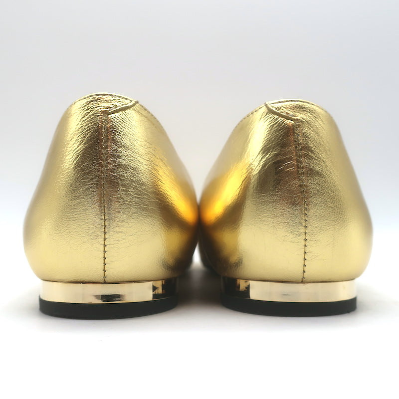 Roger Vivier Gommettine Pointed Toe Ballet Flats Gold Metallic Leather Size 37.5