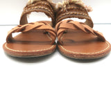 Soludos x Anthropologie Panarea Fringe Slide Sandals Tan Braided Leather Size 10