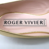 Roger Vivier Gommettine Pointed Toe Ballet Flats Gold Metallic Leather Size 37.5